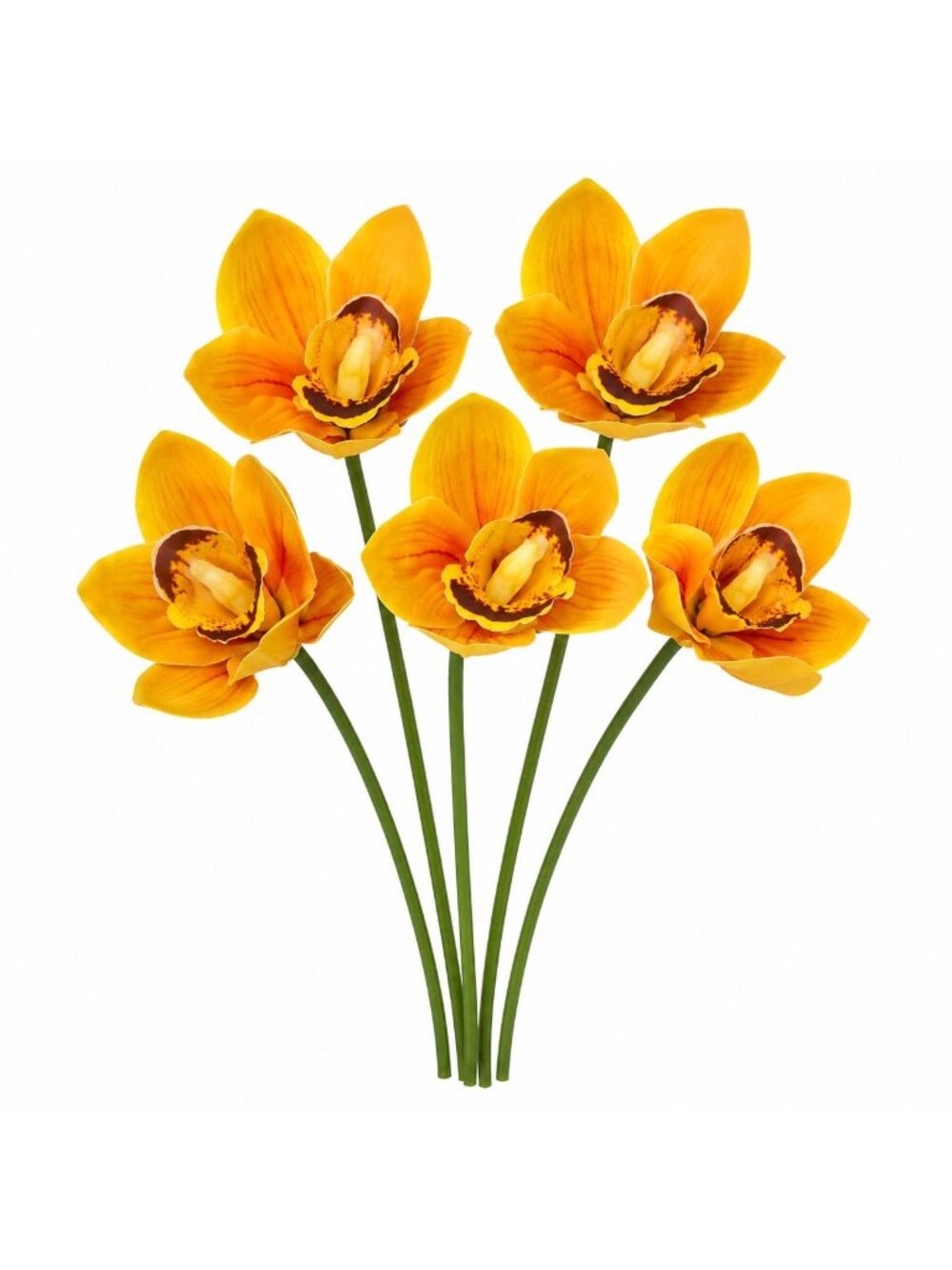 Yellow Orange Artificial Orchid Stems Set of 5, 11 Inch Real Touch Faux Flowers,